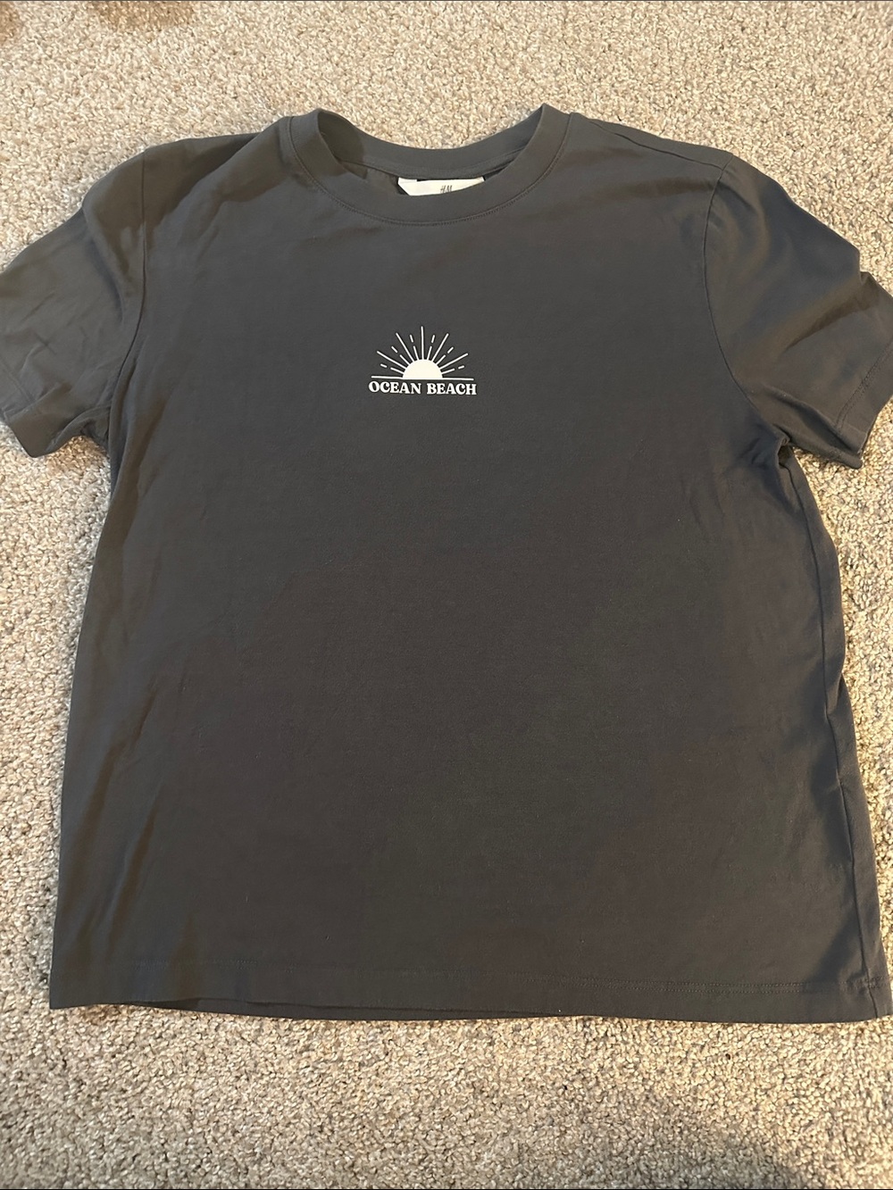 H&M Black Short Sleeve Tee with White 'Ocean Beach' Logo